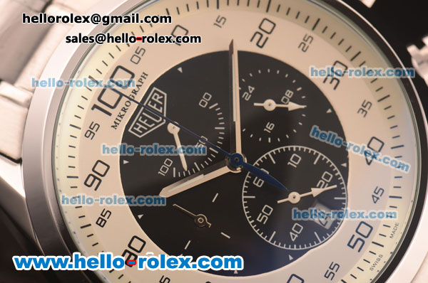 Tag Heuer Mikrograph Chronograph Quartz Full Steel with Black/White Dial - Click Image to Close